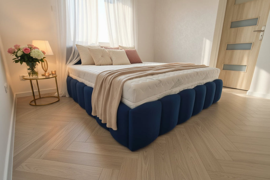 Łóżko kontynentalne Indigo 160x200 – granatowe, luksus i styl