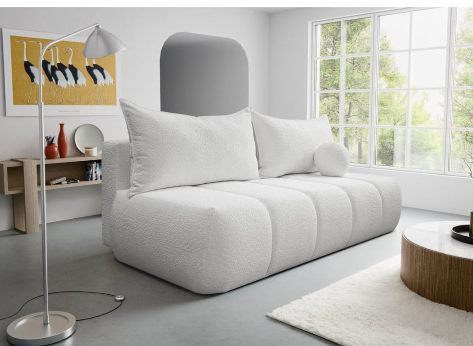 Sofa SOFIA BOUCLE z funkcją spania | Nowoczesna kanapa 207 cm | Pojemnik na pościel | Kasia Meble