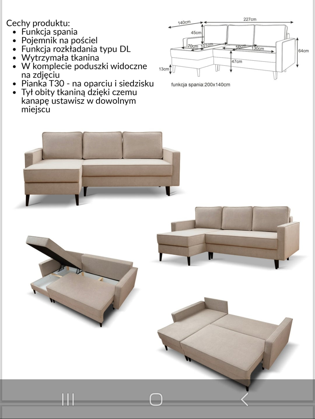 Narożnik BELLA z funkcją spania 140x200 – elegancja i komfort w nowoczesnym wydaniu