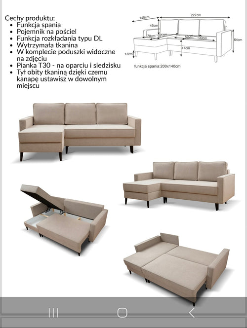 Narożnik BELLA z funkcją spania 140x200 – elegancja i komfort w nowoczesnym wydaniu