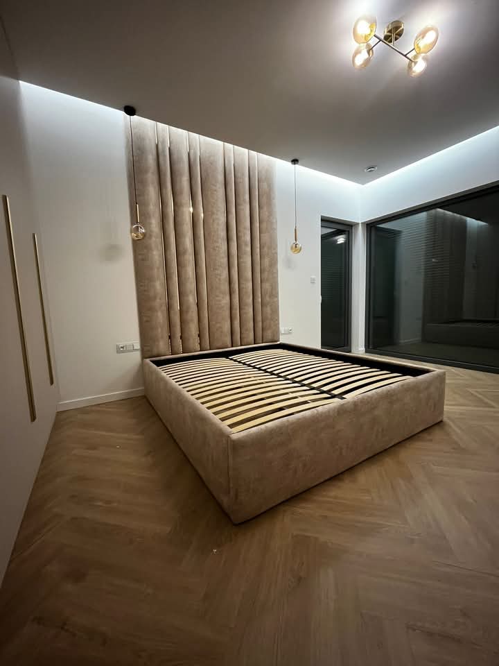 Łóżko Sahara 160x200 – beżowe, minimalistyczna sypialnia